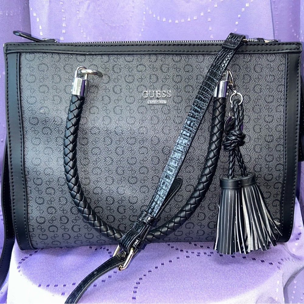 GUESS Black Satchel with Braided Handles